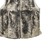 Womens Beige Black Faux Fur Zip Sleeveless Casual Lined Vest Jacket