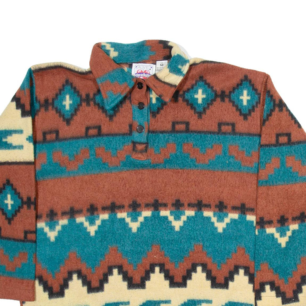 NO EXCUSE Mens Patterned Fleece Brown Geometric Button Neck Tight Knit M