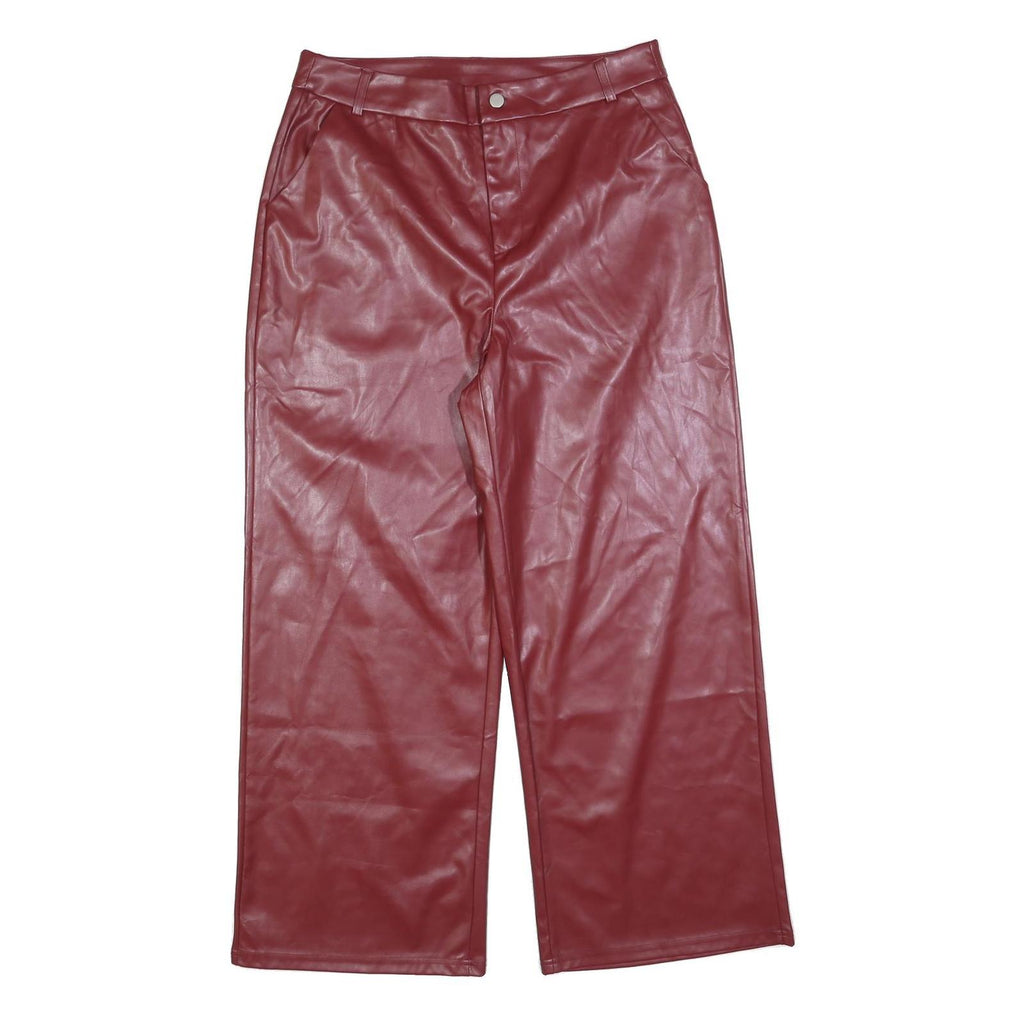 YOZY Womens Red Relaxed Wide-Leg Polyester Trousers W34 L28 Soft Comfort Zip