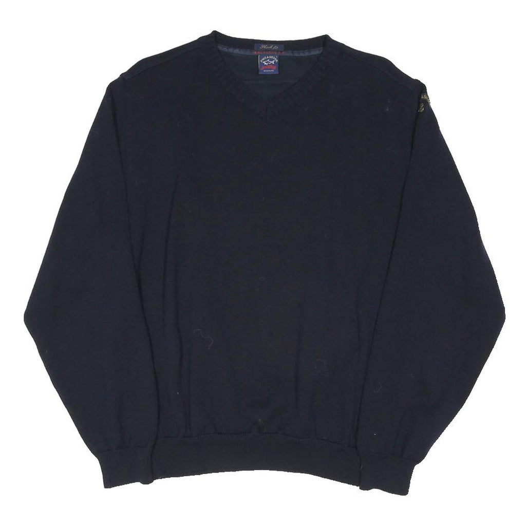 PAUL & SHARK Mens Navy Plain V-Neck Regular Fit Cotton Blend Jumper L