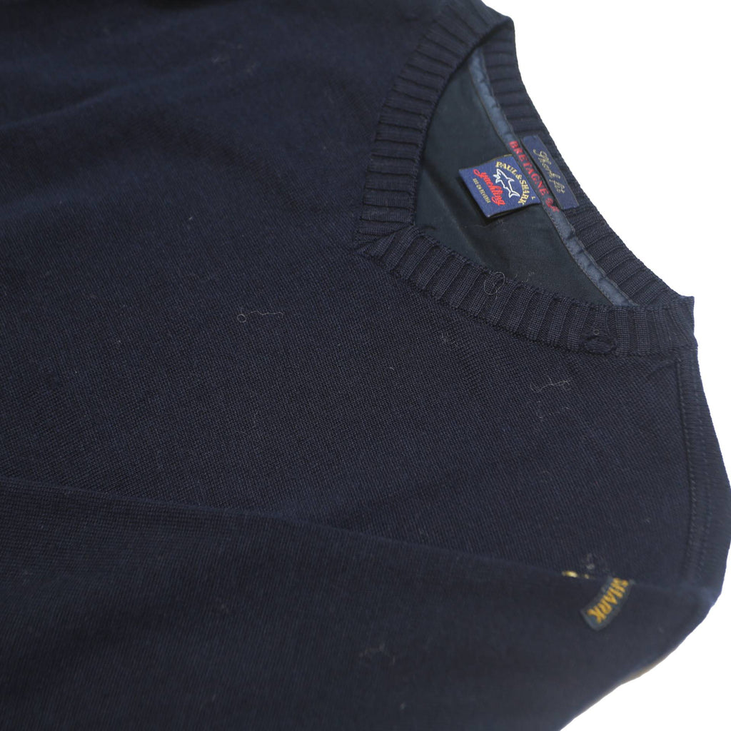 PAUL & SHARK Mens Navy Plain V-Neck Regular Fit Cotton Blend Jumper L