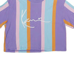 KARL KANI Womens Purple & Blue Stripe Graphic Crop T-Shirt S Short Sleeve Crew