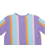 KARL KANI Womens Purple & Blue Stripe Graphic Crop T-Shirt S Short Sleeve Crew
