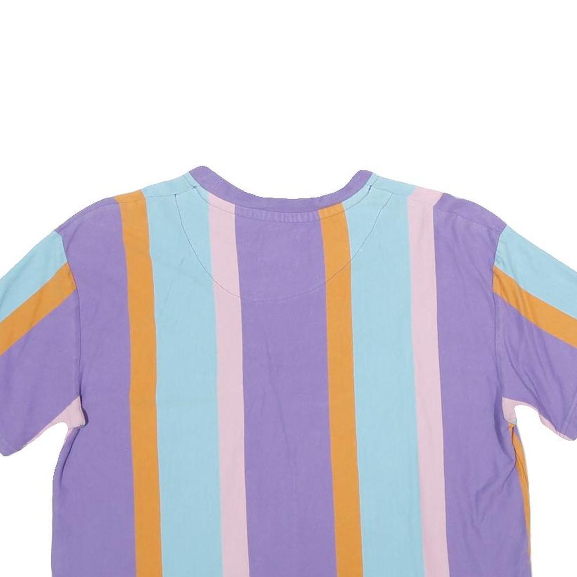 KARL KANI Womens Purple & Blue Stripe Graphic Crop T-Shirt S Short Sleeve Crew