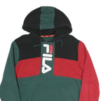 FILA Mens Black & Green & Red Hoodie S Fila Logo Cotton Blend Pullover