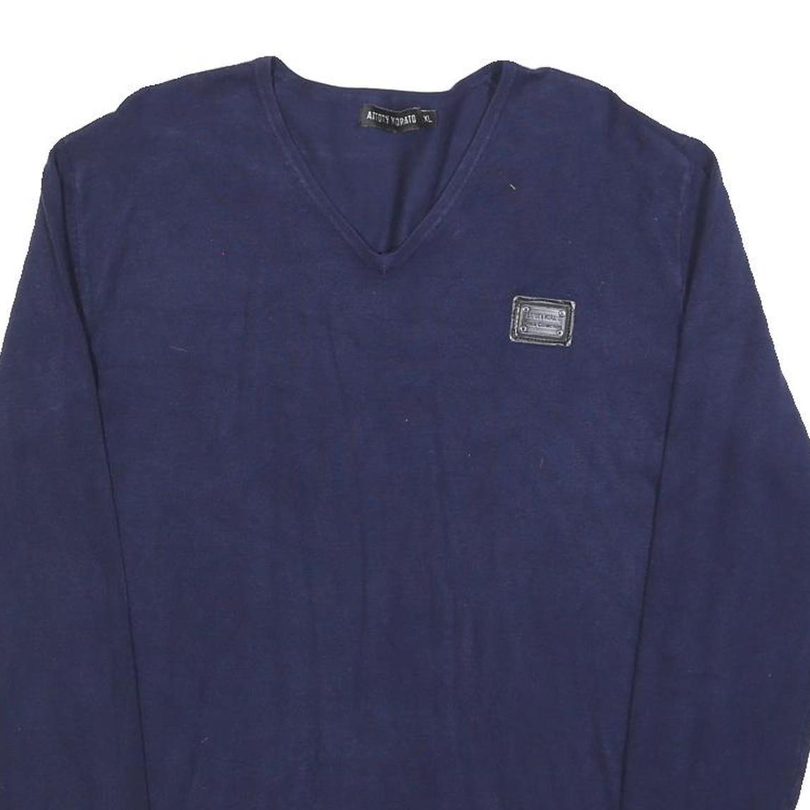 ANTONY MORATO Mens Blue Plain V-Neck Basic Knit Jumper XL Designer Style