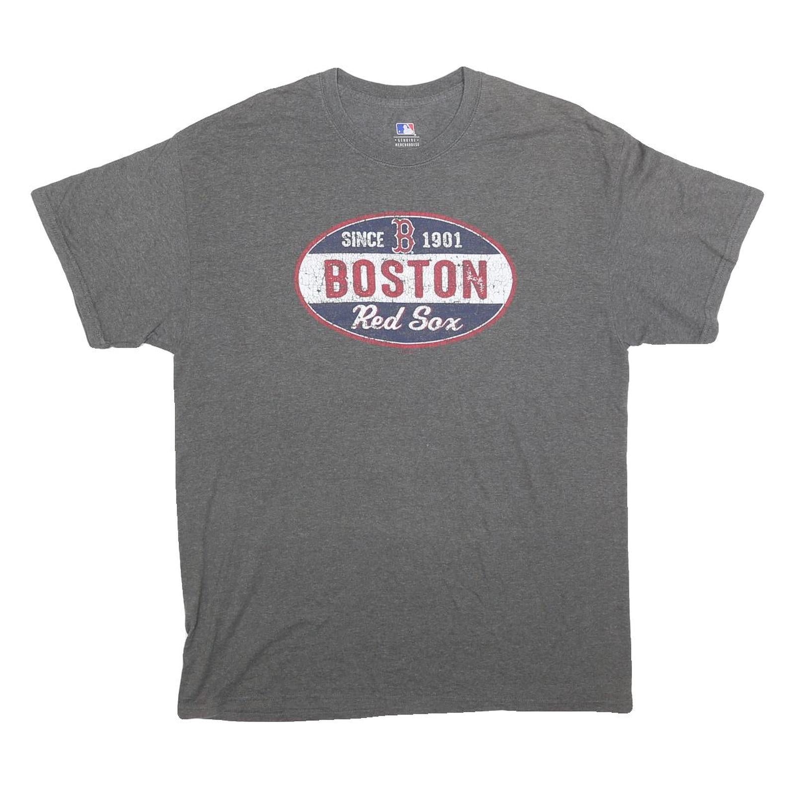 MLB Mens Grey Boston Red Sox Graphic T-Shirt L Short Sleeve Crew Neck Vintage