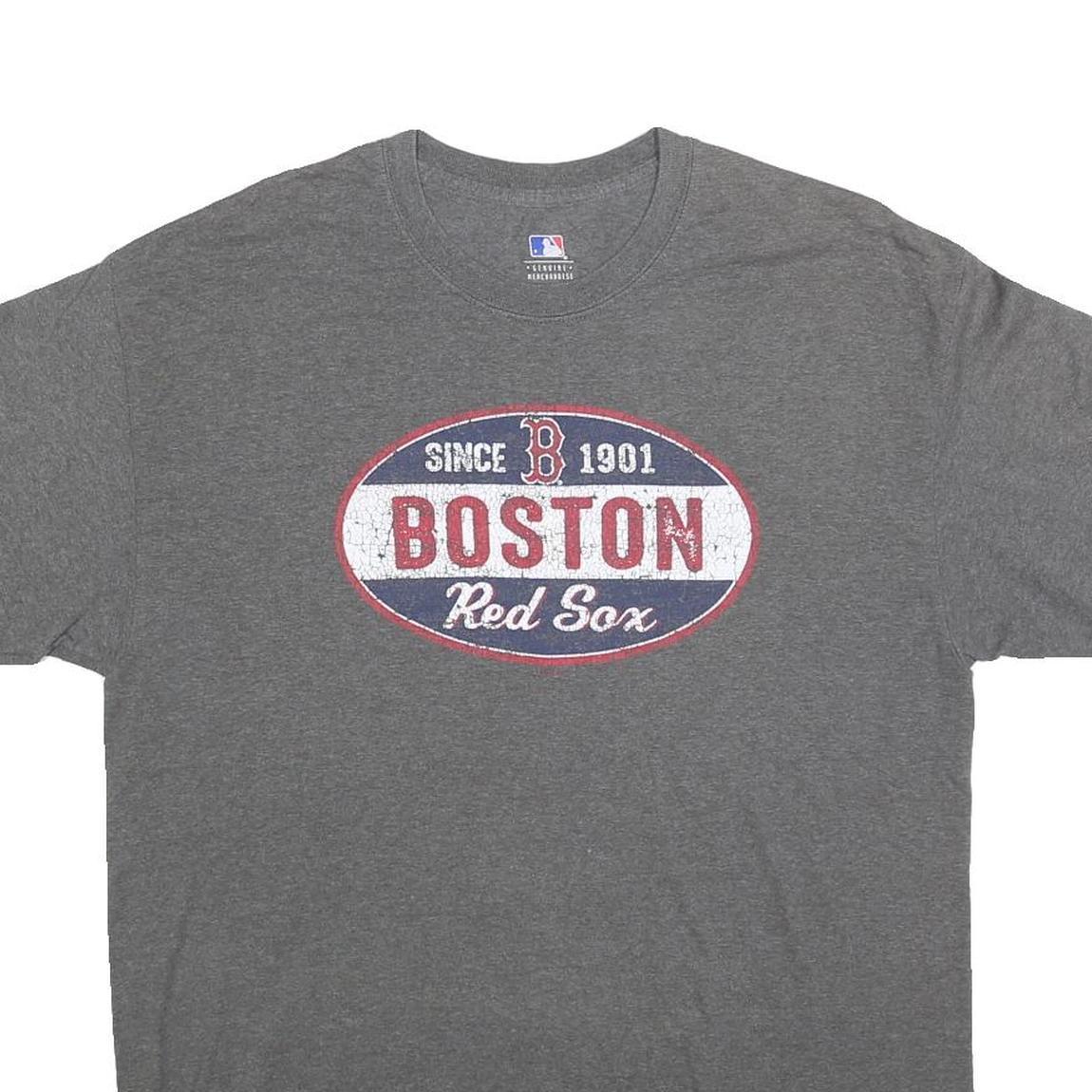 MLB Mens Grey Boston Red Sox Graphic T-Shirt L Short Sleeve Crew Neck Vintage