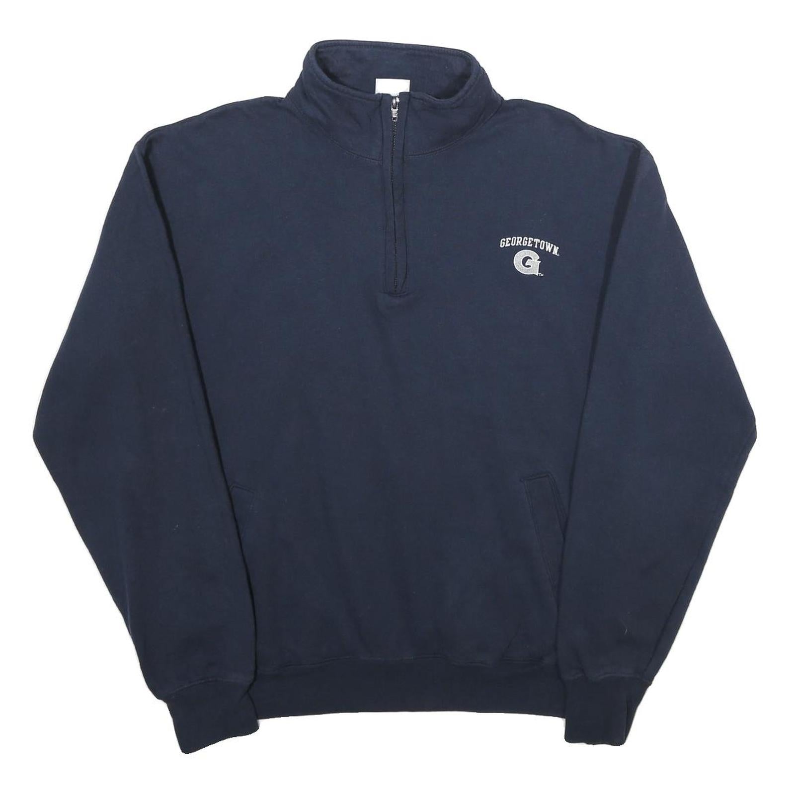 CHAMPION Mens Navy Georgetown 1/4 Zip L Cotton Blend Sweatshirt Pullover