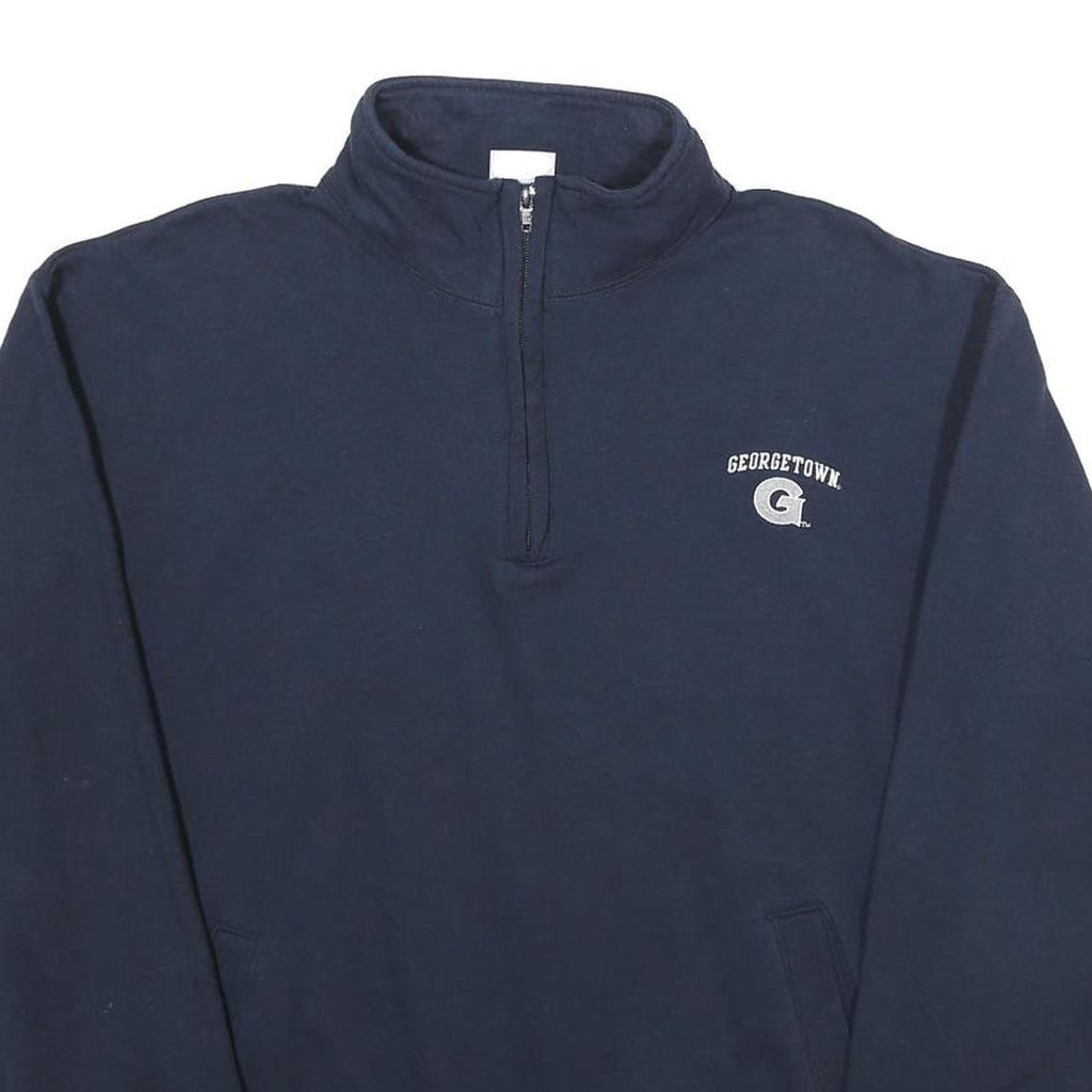 CHAMPION Mens Navy Georgetown 1/4 Zip L Cotton Blend Sweatshirt Pullover