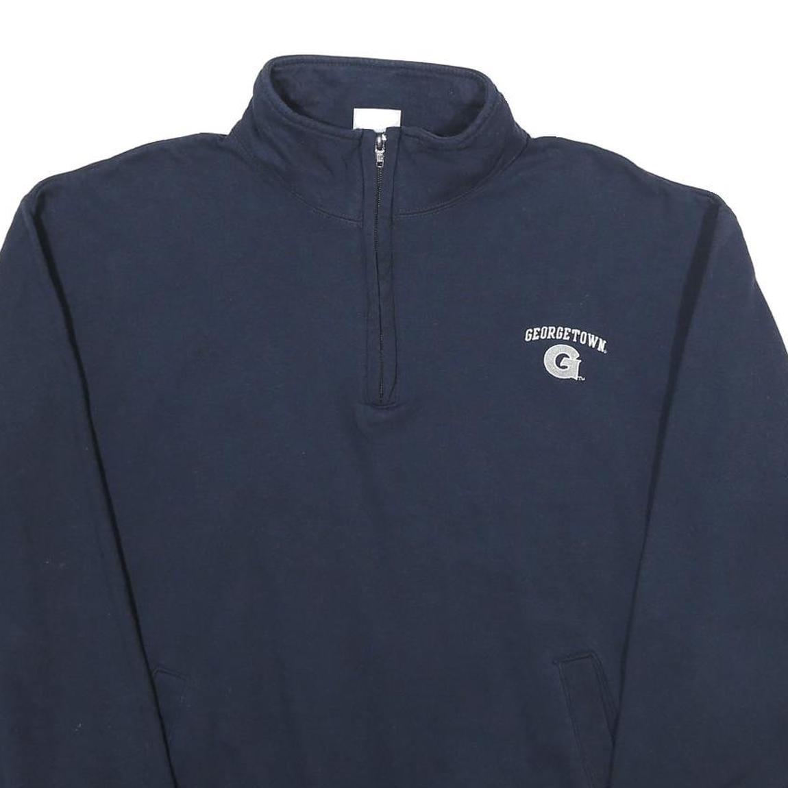 CHAMPION Mens Navy Georgetown 1/4 Zip L Cotton Blend Sweatshirt Pullover