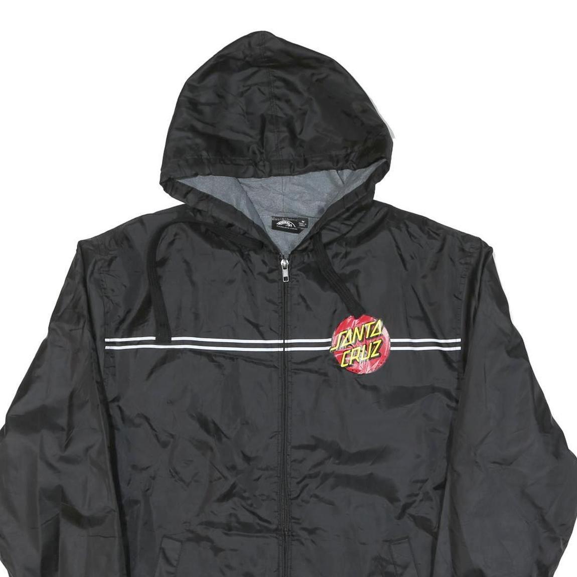 SANTA CRUZ Mens Black Nylon Logo Zip Hooded Jacket M Plain Streetwear