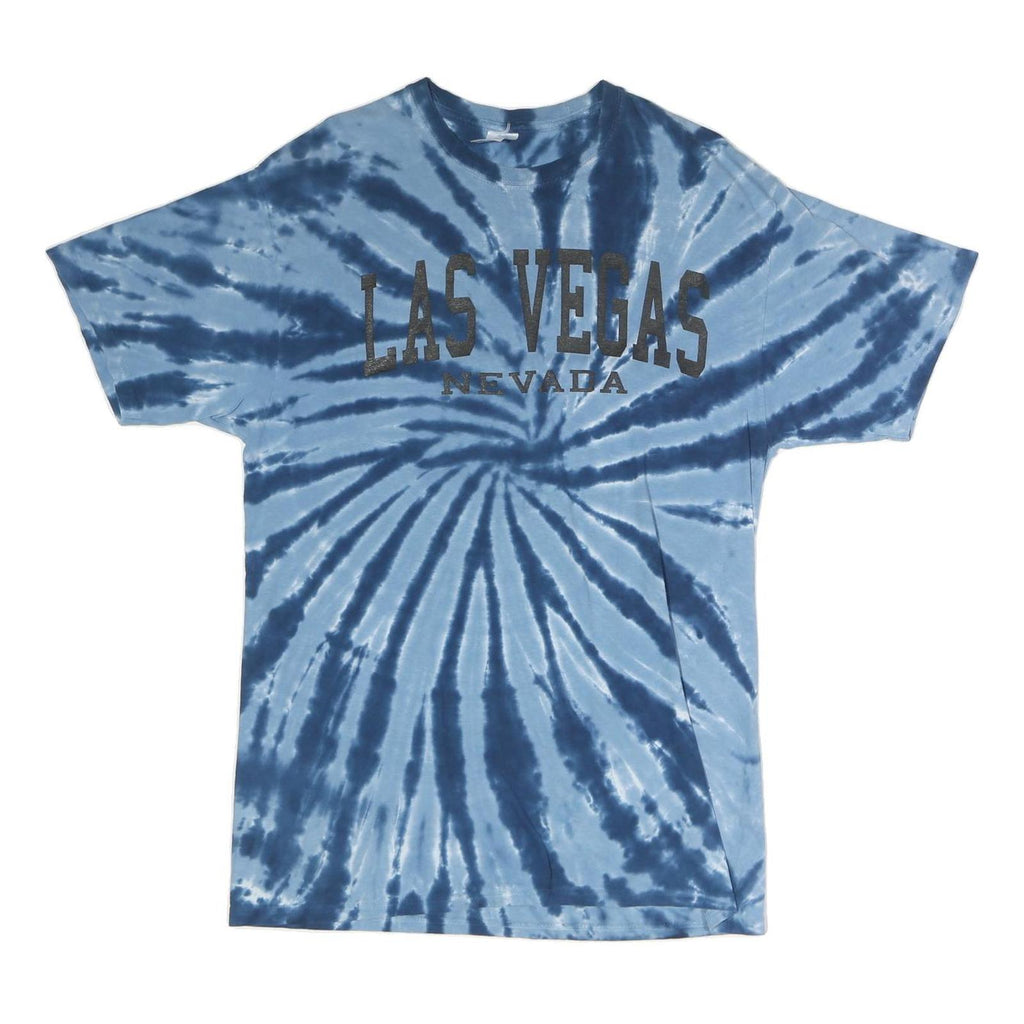 GILDAN Mens Blue Tie Dye Las Vegas Nevada Graphic T-Shirt L Short Sleeve Crew