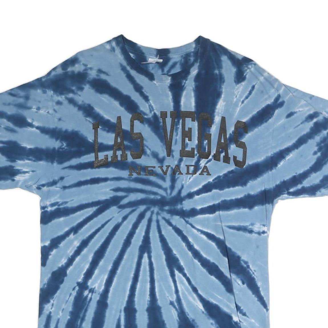 GILDAN Mens Blue Tie Dye Las Vegas Nevada Graphic T-Shirt L Short Sleeve Crew