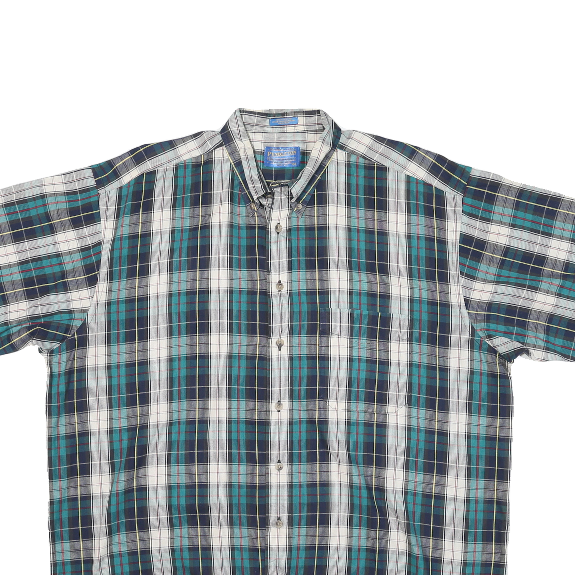 PENDLETON Mens Blue & White Plaid Short Sleeve Shirt XL Cotton Blend Button-Down