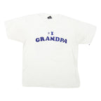 THE BEST Mens White Blue Graphic T-Shirt L Short Sleeve Crew Neck Grandpa