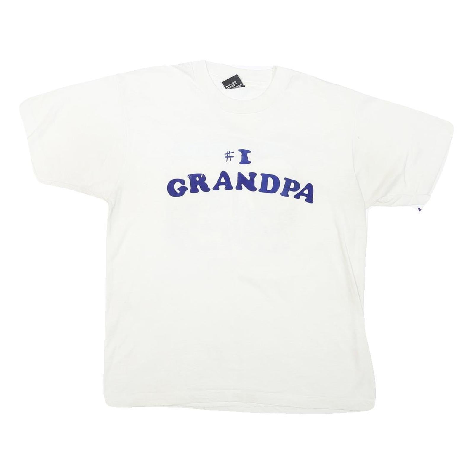 THE BEST Mens White Blue Graphic T-Shirt L Short Sleeve Crew Neck Grandpa
