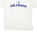 THE BEST Mens White Blue Graphic T-Shirt L Short Sleeve Crew Neck Grandpa