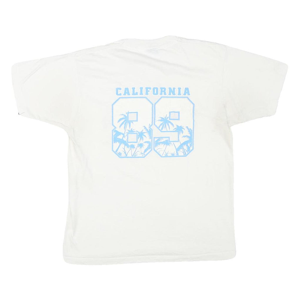 THE BEST Mens White Blue Graphic T-Shirt L Short Sleeve Crew Neck Grandpa