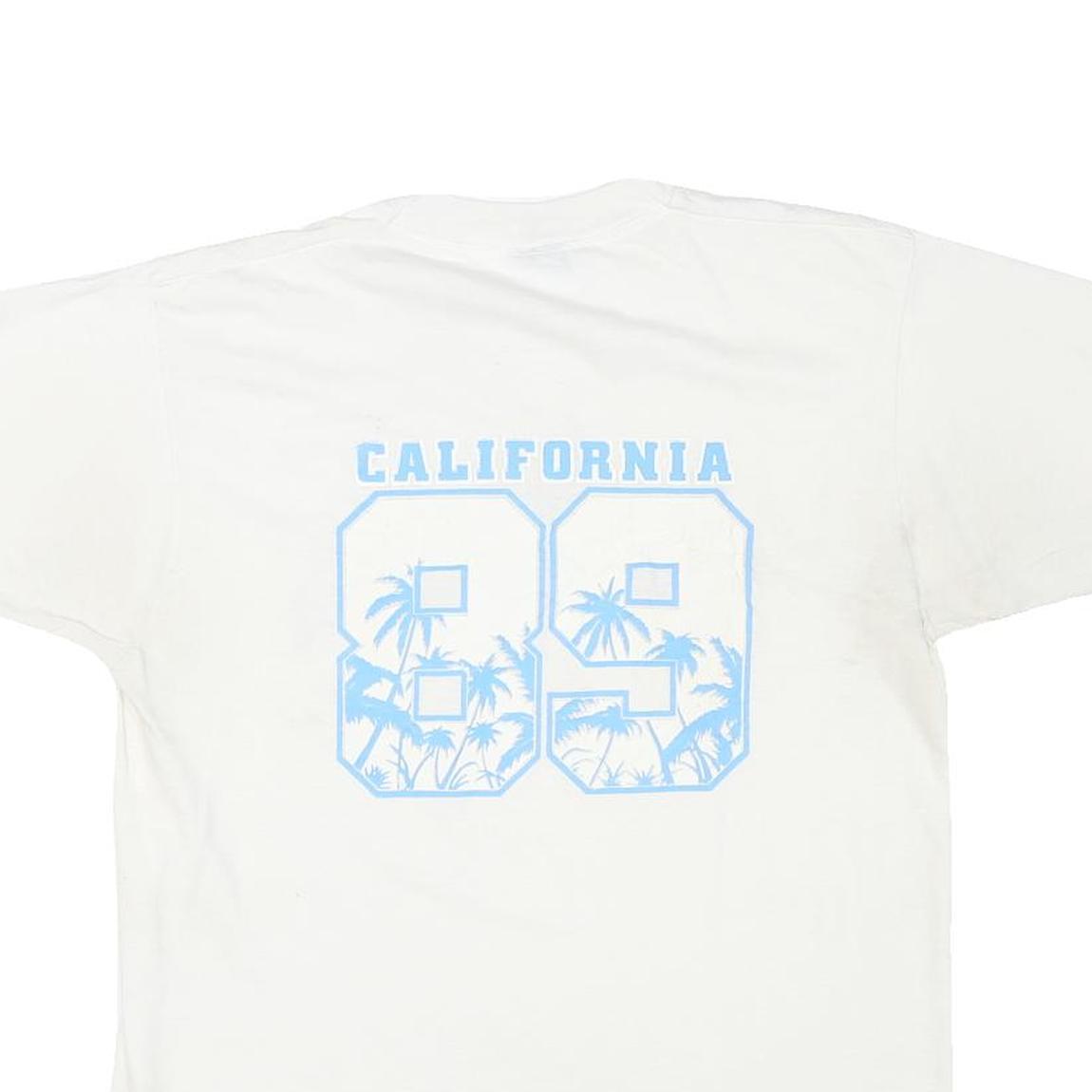 THE BEST Mens White Blue Graphic T-Shirt L Short Sleeve Crew Neck Grandpa