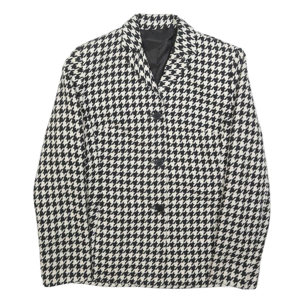 TOWN Womens Black & White Houndstooth Jacket M Wool Blend Button Closure Classic