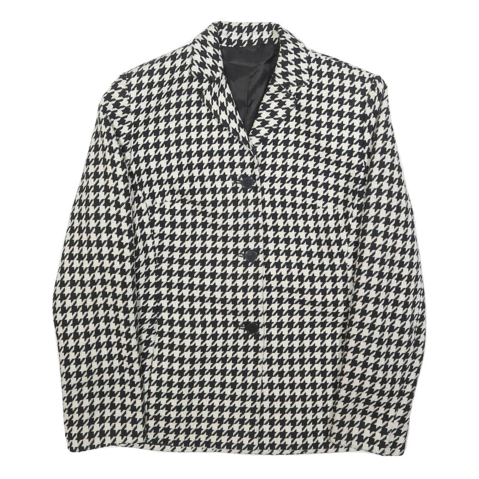TOWN Womens Black & White Houndstooth Jacket M Wool Blend Button Closure Classic