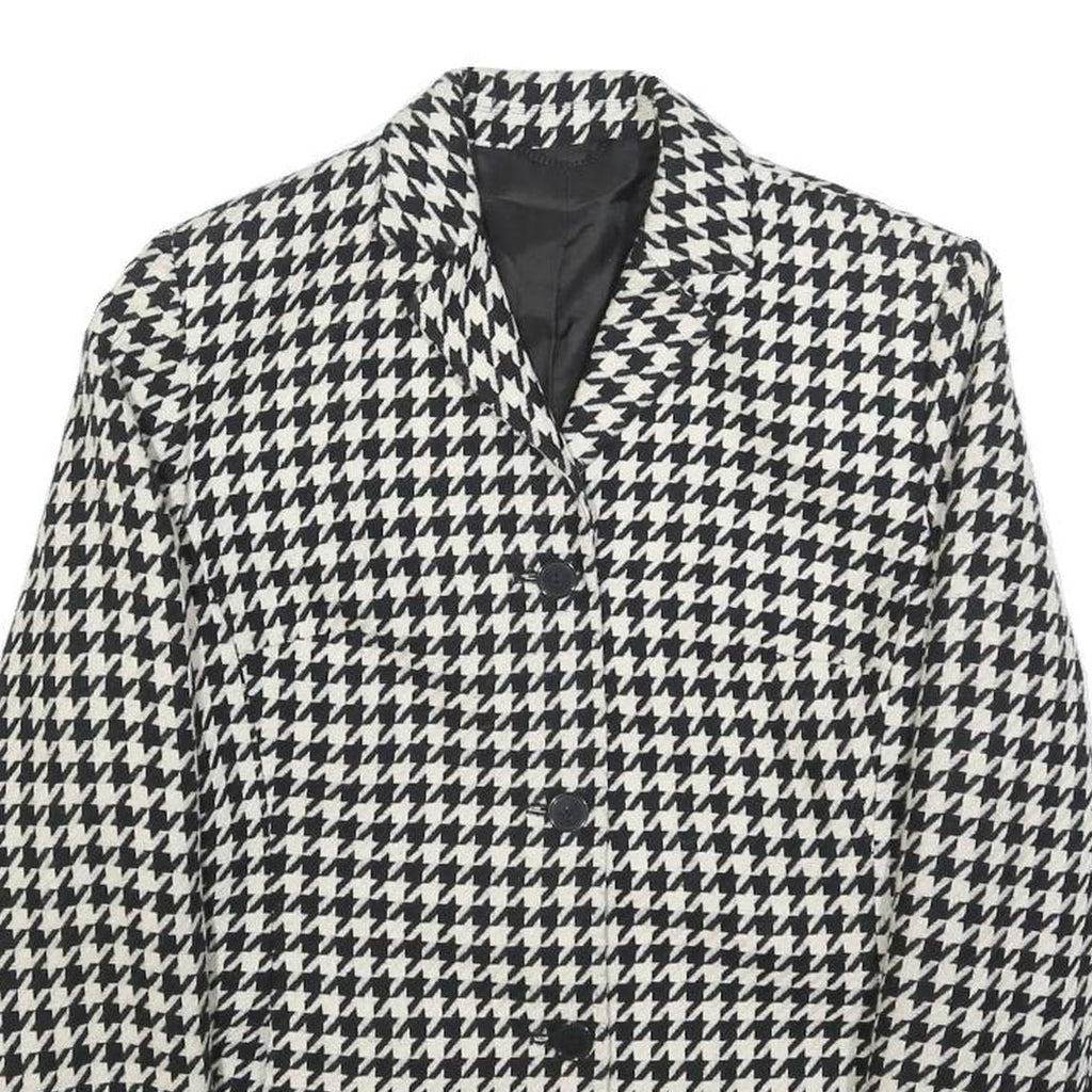 TOWN Womens Black & White Houndstooth Jacket M Wool Blend Button Closure Classic
