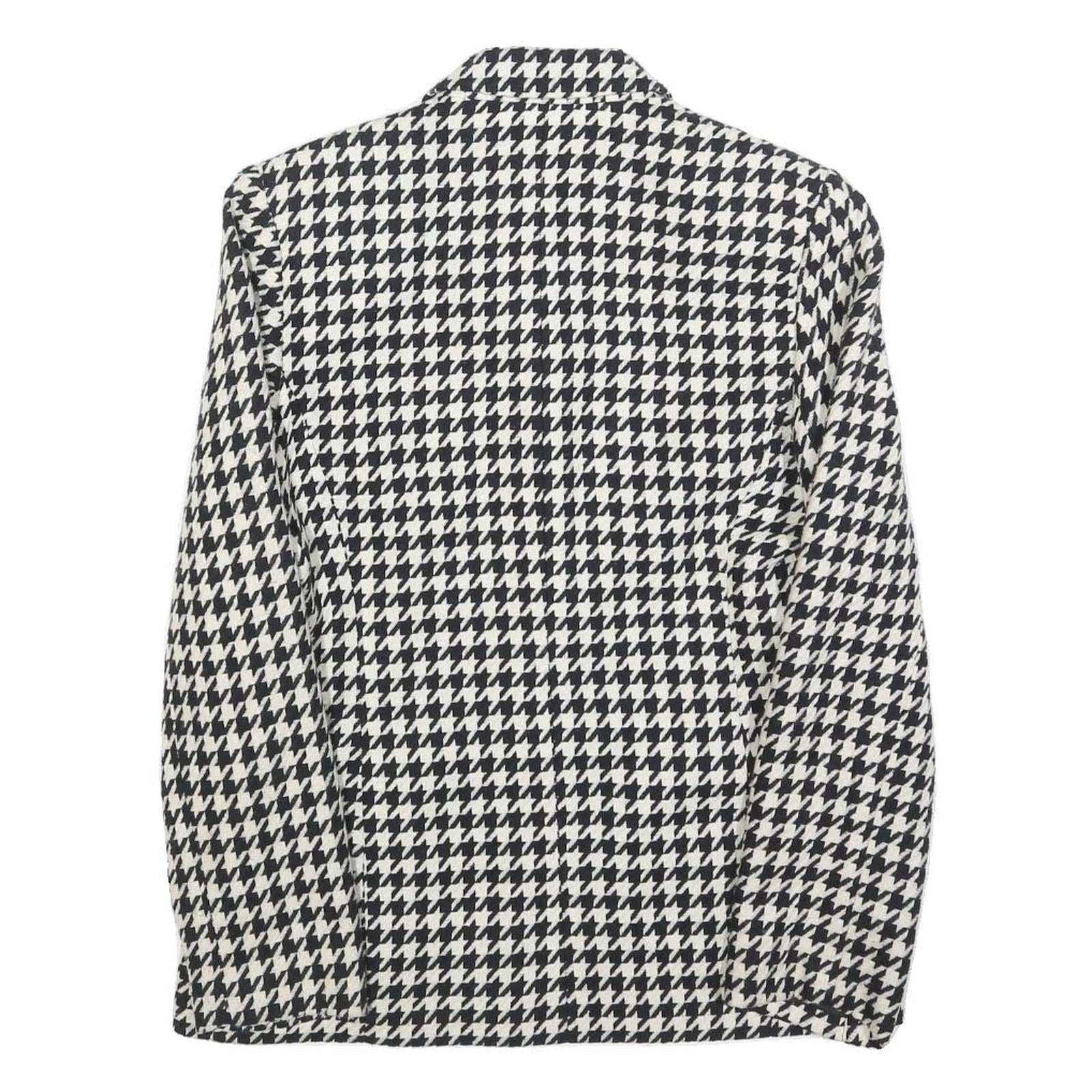 TOWN Womens Black & White Houndstooth Jacket M Wool Blend Button Closure Classic