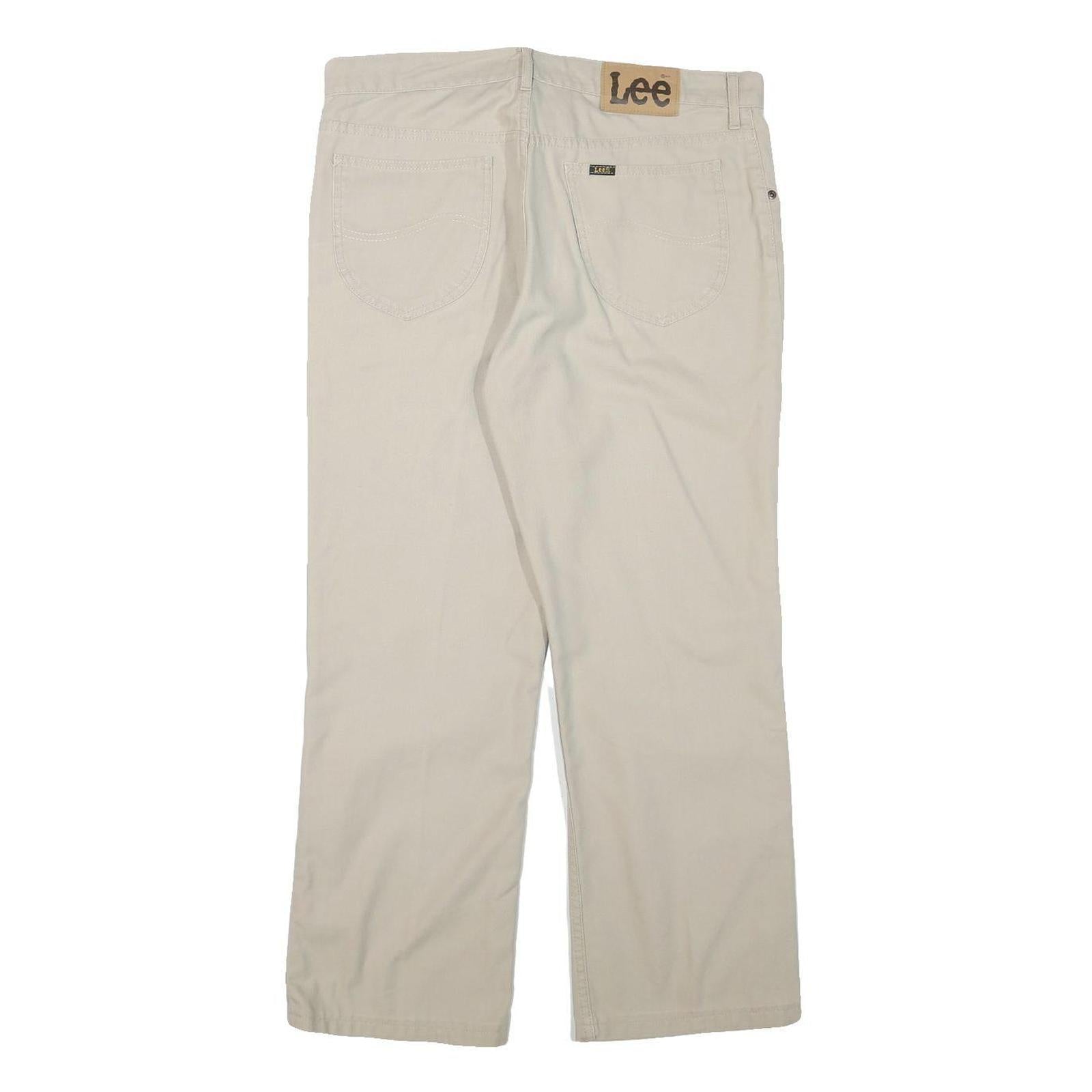 LEE Mens Regular Fit Beige Cotton Blend Trousers W34 L27 Zip Closure Casual