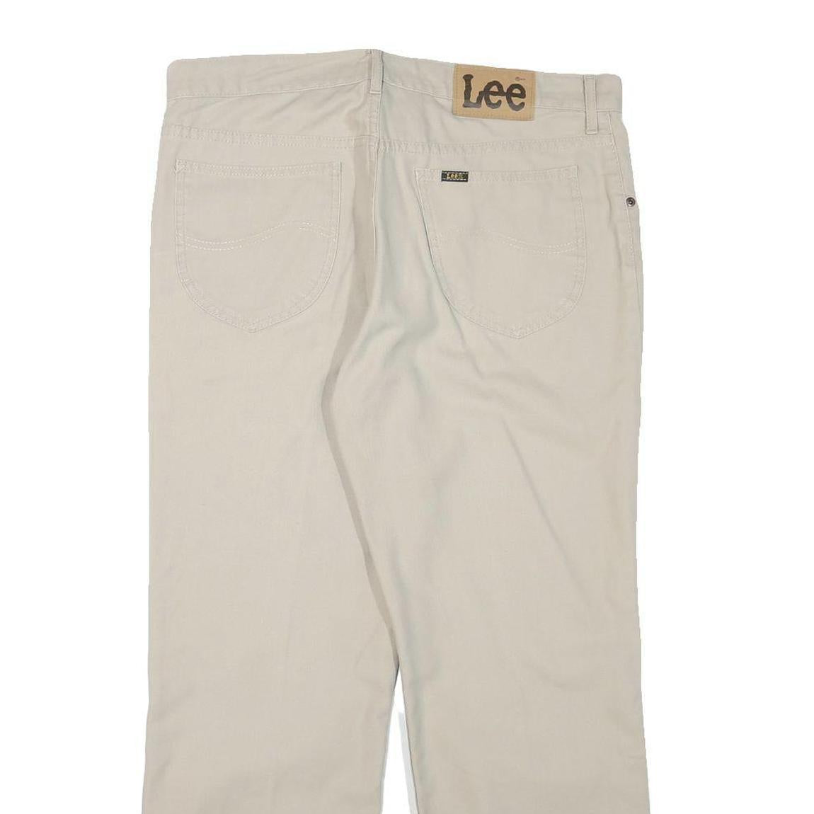 LEE Mens Regular Fit Beige Cotton Blend Trousers W34 L27 Zip Closure Casual