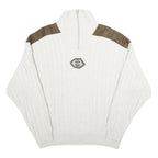 ALPENLAND Mens White & Brown Patterned Jumper Roll Neck Cable Knit L Wool Blend