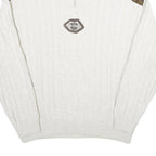 ALPENLAND Mens White & Brown Patterned Jumper Roll Neck Cable Knit L Wool Blend