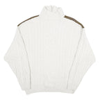 ALPENLAND Mens White & Brown Patterned Jumper Roll Neck Cable Knit L Wool Blend