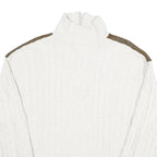 ALPENLAND Mens White & Brown Patterned Jumper Roll Neck Cable Knit L Wool Blend