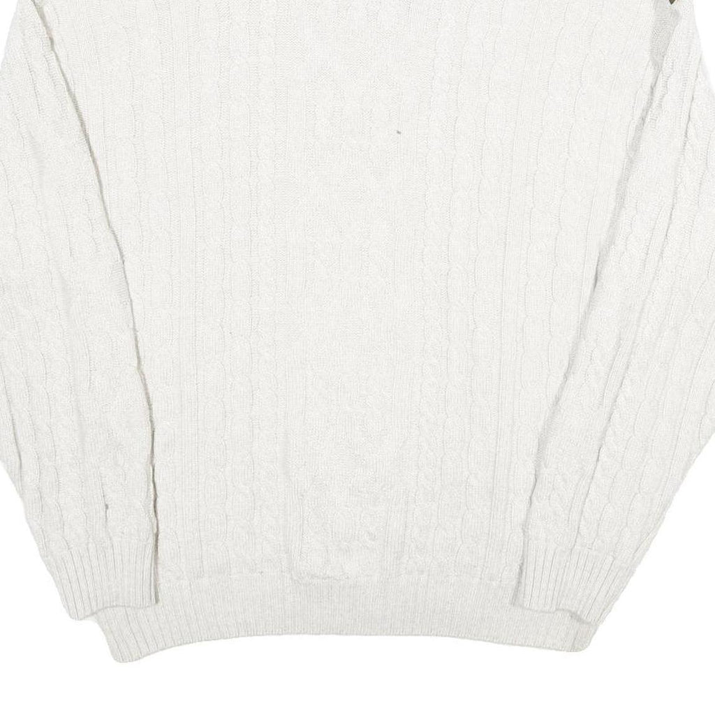 ALPENLAND Mens White & Brown Patterned Jumper Roll Neck Cable Knit L Wool Blend