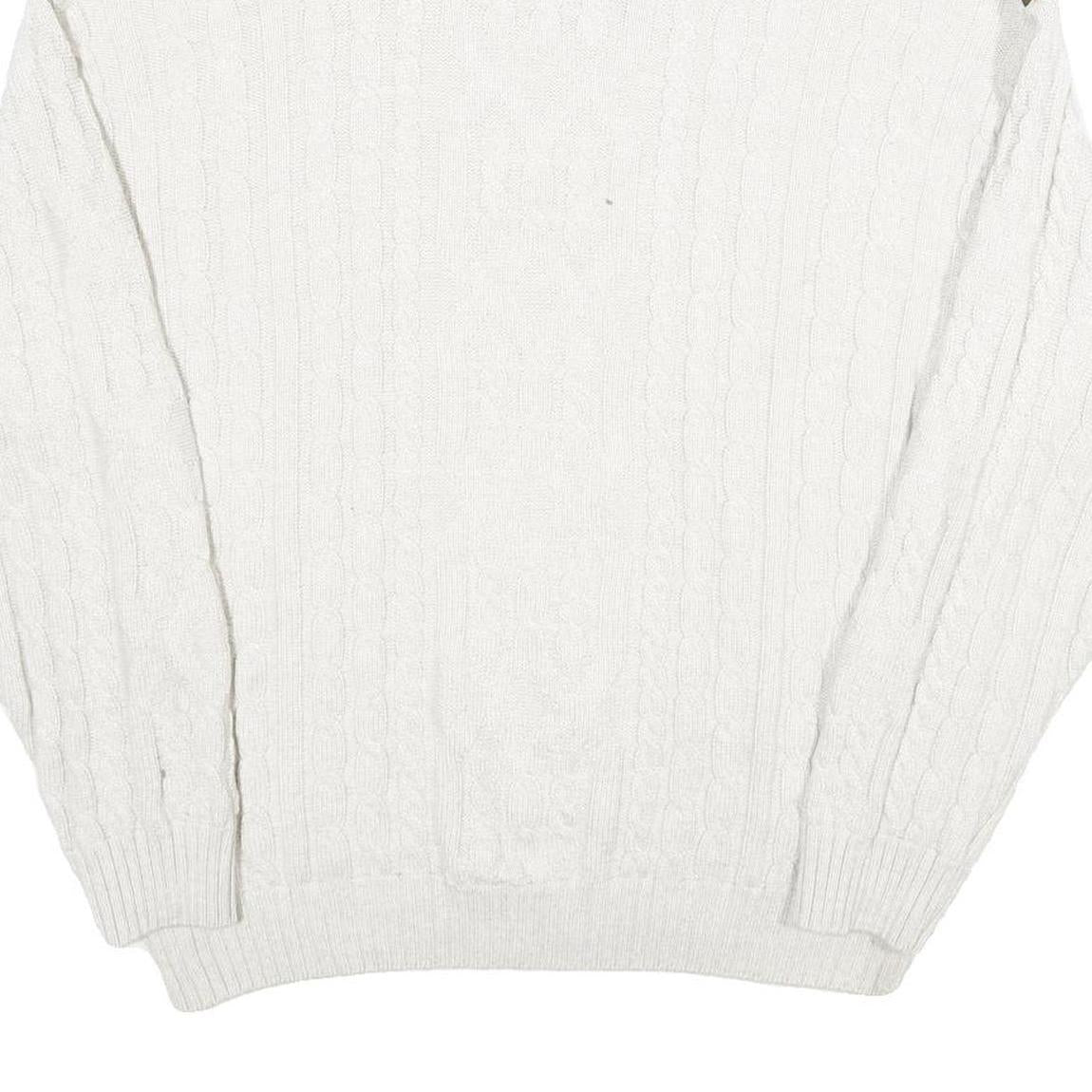 ALPENLAND Mens White & Brown Patterned Jumper Roll Neck Cable Knit L Wool Blend