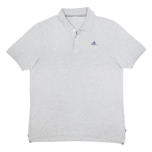ADIDAS Mens Grey Short Sleeve Plain Polo Shirt L Cotton Blend Casual
