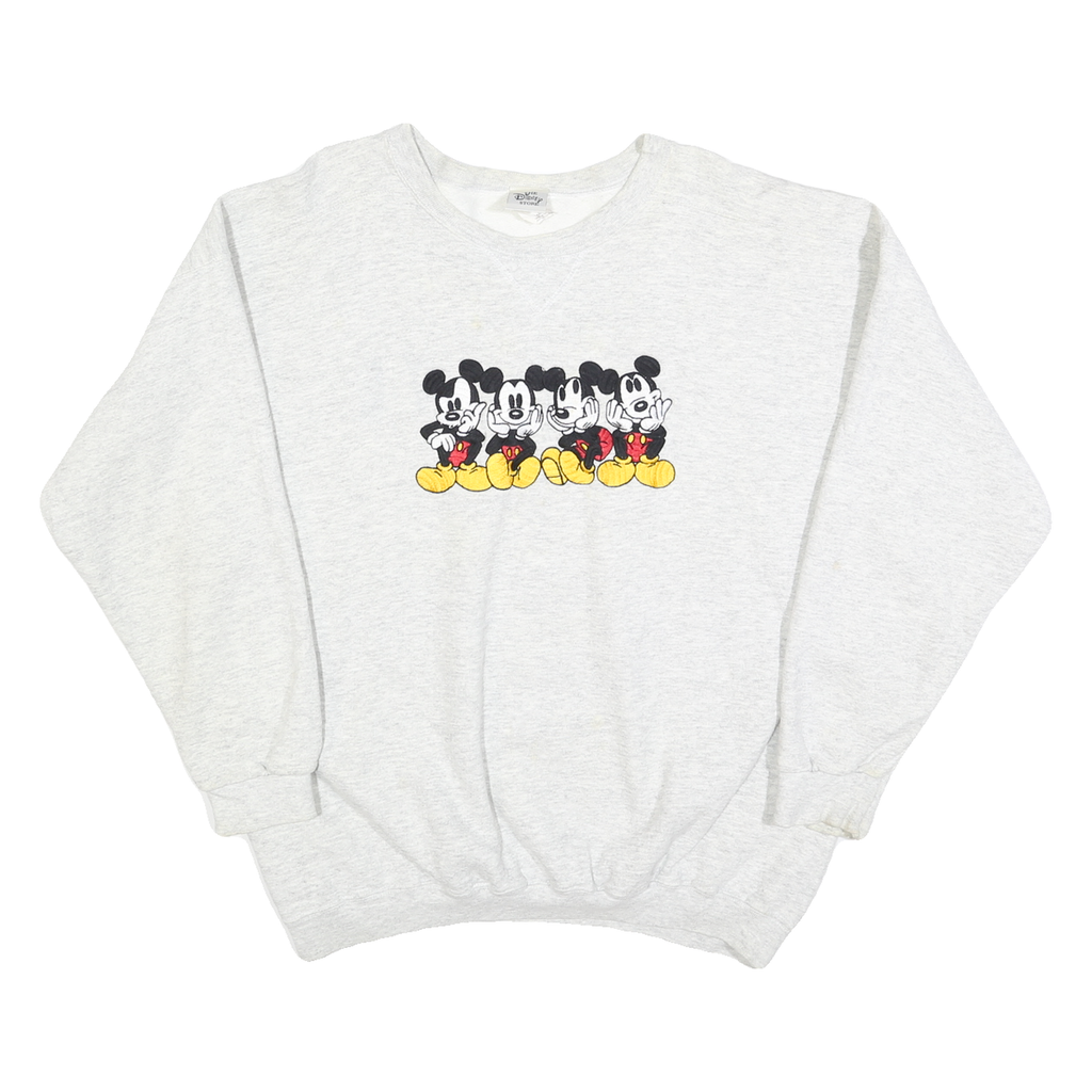 DISNEY Mens White Mickey Mouse Crew Neck L Cotton Blend Pullover Sweatshirt
