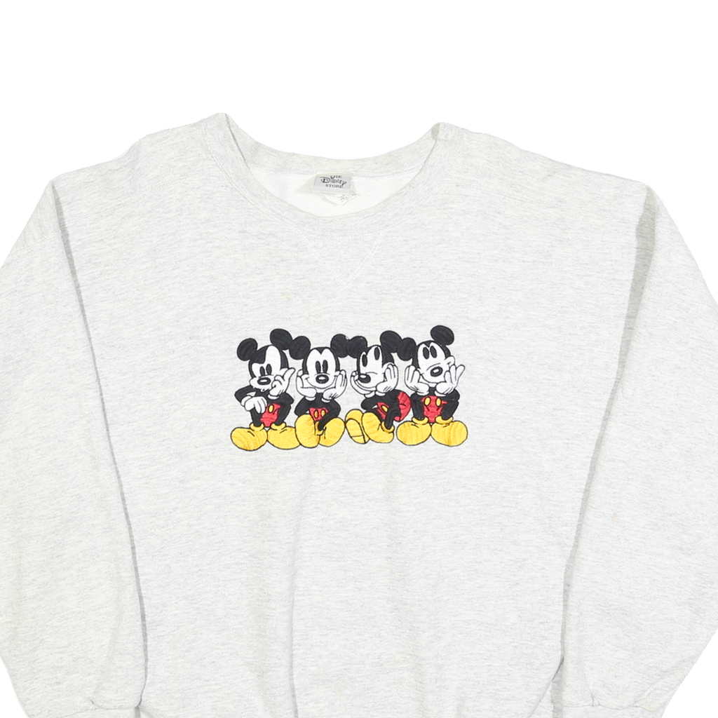 DISNEY Mens White Mickey Mouse Crew Neck L Cotton Blend Pullover Sweatshirt