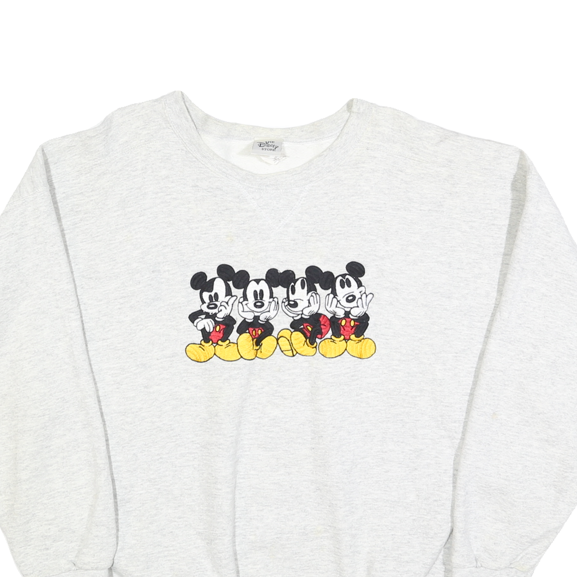 DISNEY Mens White Mickey Mouse Crew Neck L Cotton Blend Pullover Sweatshirt