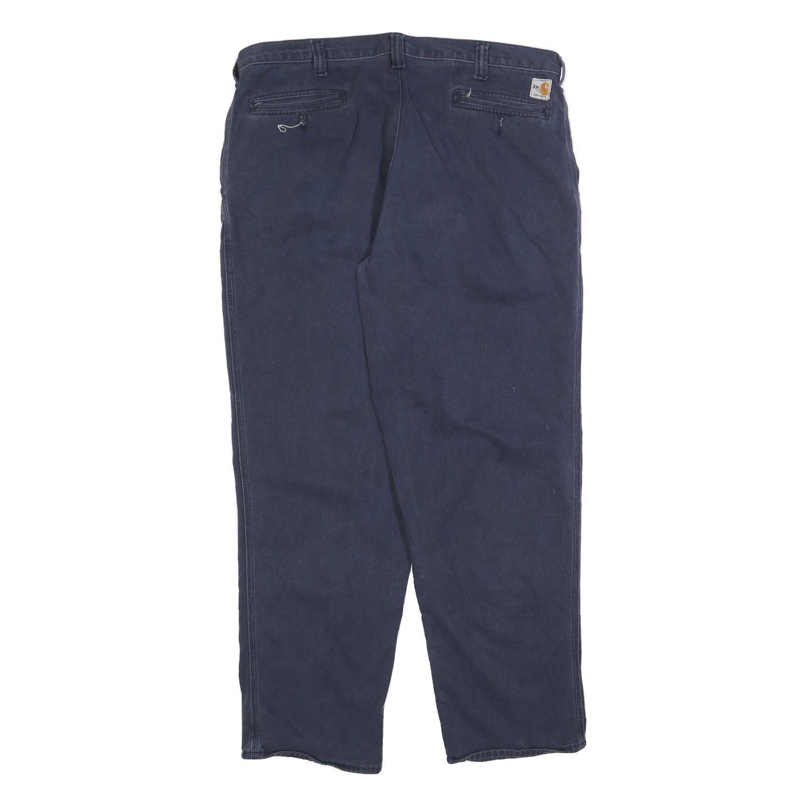 CARHARTT Mens Relaxed Navy Blue Cotton Blend Trousers W40 L34 Workwear Zip