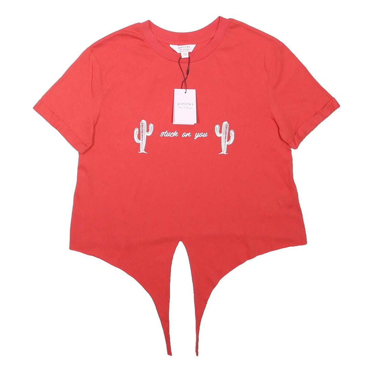 MISS SELFRIDGE Womens Red Cotton Blend Printed Short Sleeve Crew Neck Cropped