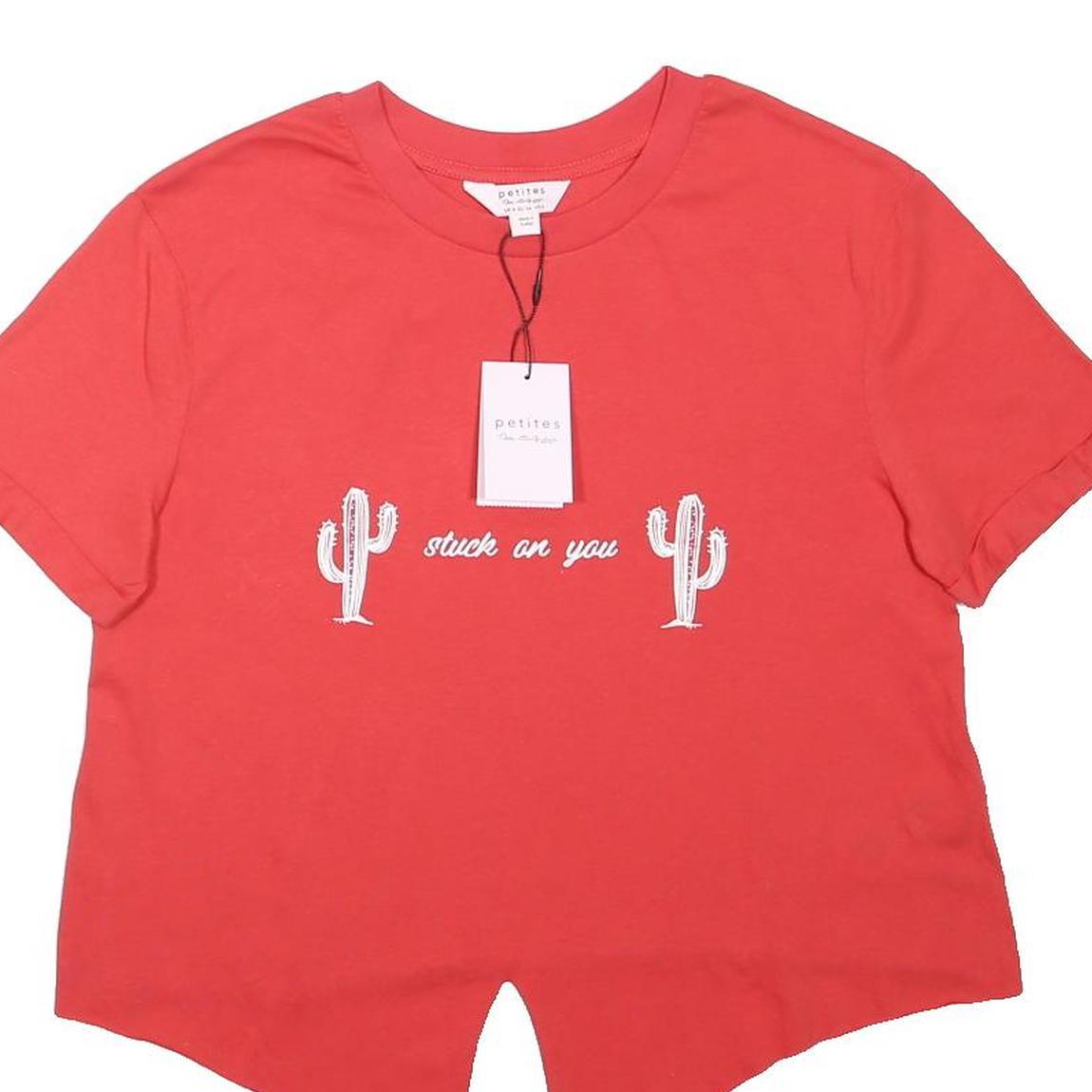 MISS SELFRIDGE Womens Red Cotton Blend Printed Short Sleeve Crew Neck Cropped