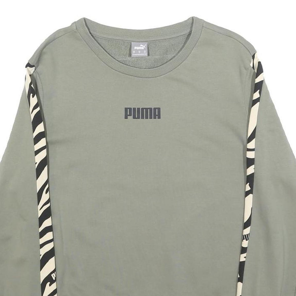 PUMA Womens Green Crew Neck M Sweatshirt Cotton Blend Zebra Print Stripe