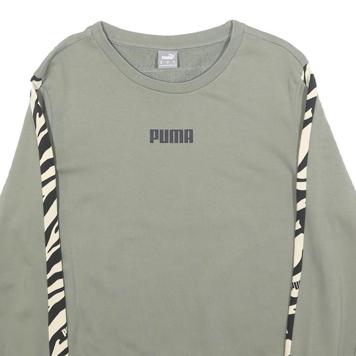 PUMA Womens Green Crew Neck M Sweatshirt Cotton Blend Zebra Print Stripe