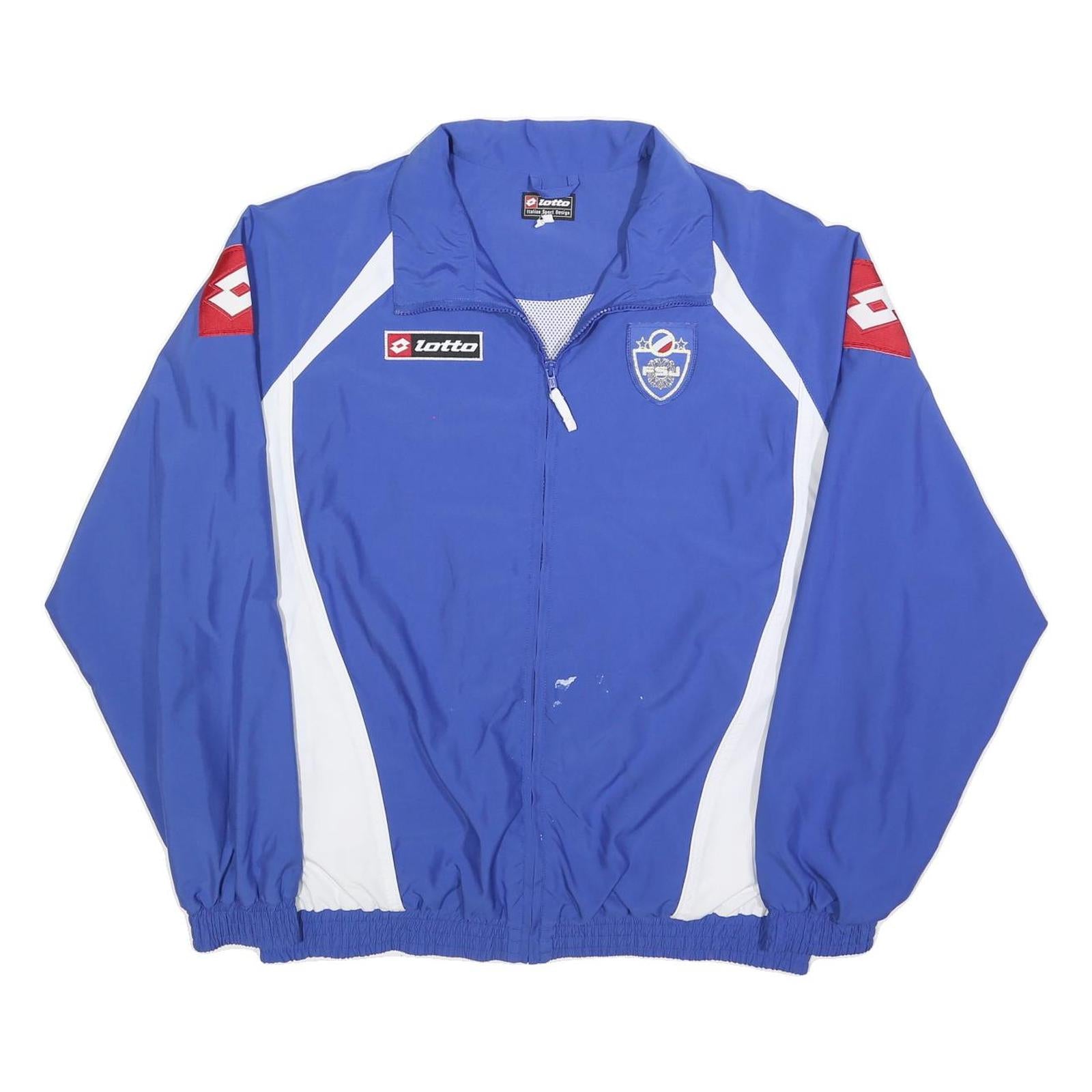 LOTTO Mens Blue & White Zip Jacket XL Polyester Sportswear Logo Casual