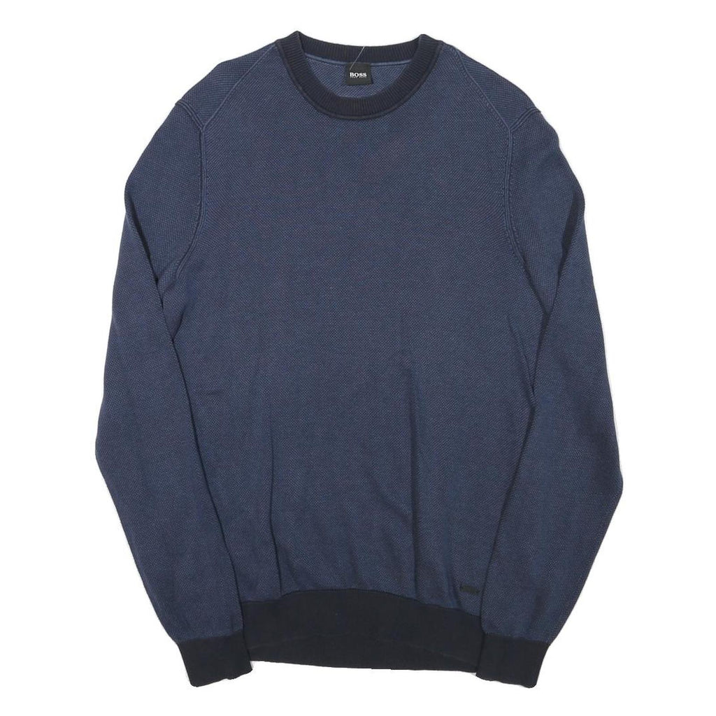 BOSS Mens Blue Jumper Plain Crew Neck Basic Knit M Classic Cotton Blend Comfort