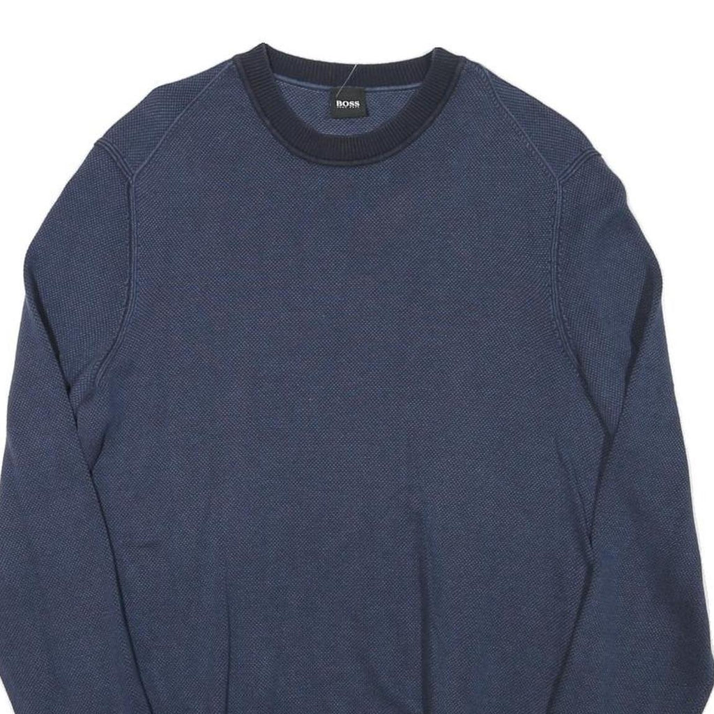 BOSS Mens Blue Jumper Plain Crew Neck Basic Knit M Classic Cotton Blend Comfort