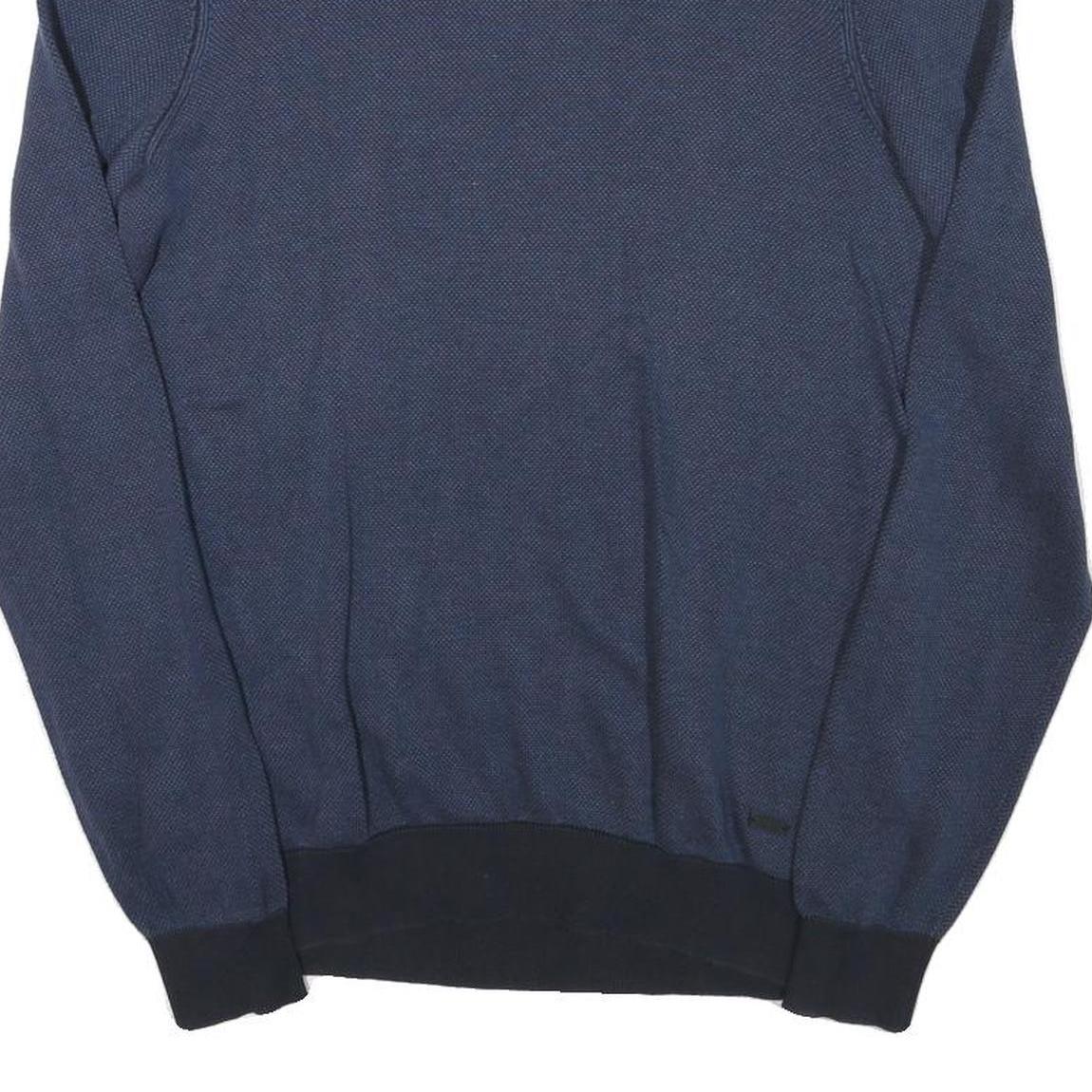 BOSS Mens Blue Jumper Plain Crew Neck Basic Knit M Classic Cotton Blend Comfort