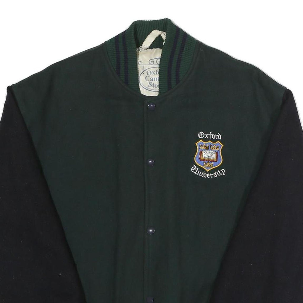 OXFORD UNIVERSITY Mens Green & Black Bomber Jacket XL Wool Blend Plain Casual